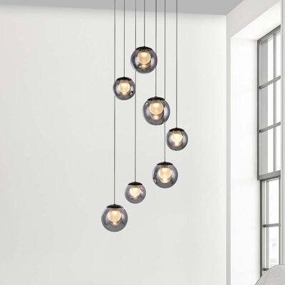 Suspension LED Popup, gris/gris fumé, Ø 40 cm, à 7 lampes - PURE - Salon / séjour - Verre - Avec abat-jour - Publicité Suspension LED Popup, gris/gris fumé, Ø 40 cm, à 7 lampes - PURE - Salon / séjour - Verre - Avec abat-jour - Publicité