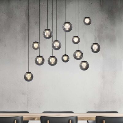 Suspension LED Popup, gris/gris fumé, 100 cm, 13 ampoules - PURE - Salon / séjour - Verre - Avec abat-jour - Publicité Suspension LED Popup, gris/gris fumé, 100 cm, 13 ampoules - PURE - Salon / séjour - Verre - Avec abat-jour - Publicité