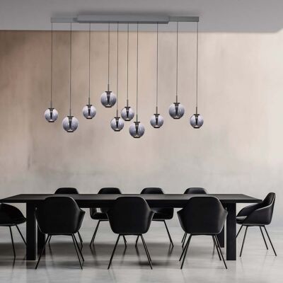 Suspension LED E-Infinity gris/gris fumé 198 cm, à 10 lampes - PURE - Salle à manger - Verre - Avec abat-jour - Publicité Suspension LED E-Infinity gris/gris fumé 198 cm, à 10 lampes - PURE - Salle à manger - Verre - Avec abat-jour - Publicité