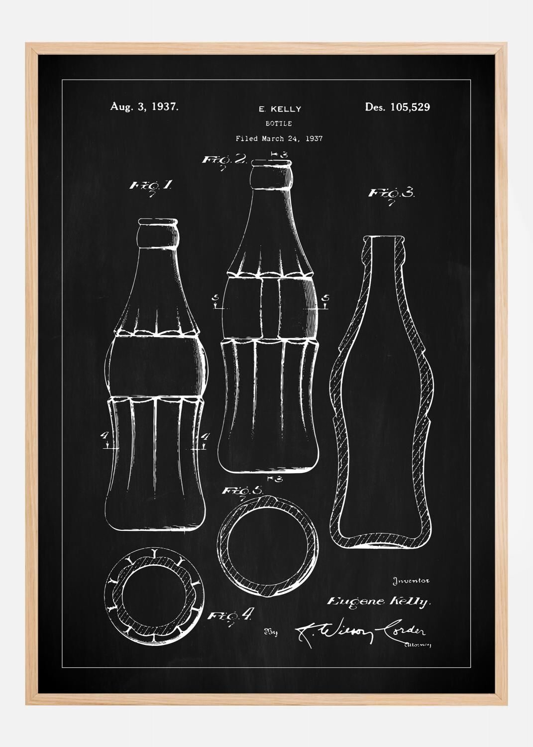 Bildverkstad Dessin de brevet - Bouteille Coca Cola - Noir Poster (30x40 cm)