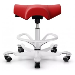 Tabouret ergonomique HÅG Capisco 8105, Tissu Rouge (EXR079), Pietement  Blanc, Verin 200 mm, Repose-pieds Avec