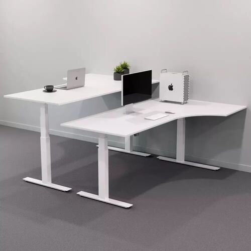 Brizley of Scandinavia Bureau d'angle assis debout - Premium, Taille 200x120 cm, Plateau Gris clair, Pied Blanc