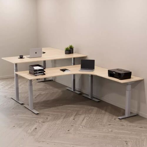 Direkt Interiör Bureau d'angle assis debout - Premium Large, Taille 160x200 cm, Plateau Chêne, Pied Silver