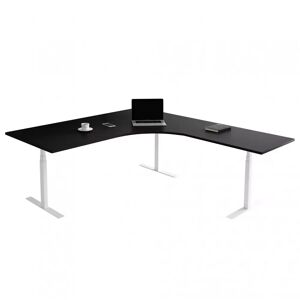 Direkt Interiör Bureau d'angle fixe, plusieurs choix de supports et de plateaux, Taille 160 x 200 cm, Plateau Noir, Pied Blanc