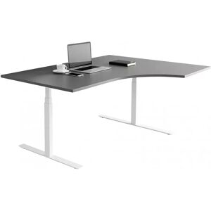 Direkt Interiör Bureau d'angle fixe, plusieurs choix de supports et de plateaux, Taille 160x120 cm, Base  Blanc, Couleur Gris fonce