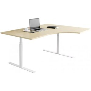 Direkt Interiör Bureau d'angle fixe, plusieurs choix de supports et de plateaux, Taille 160x120 cm, Base  Blanc, Couleur Bouleau