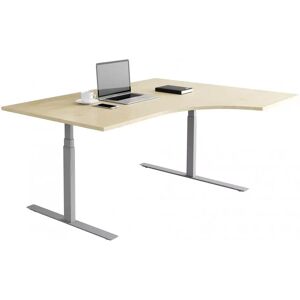 Direkt Interiör Bureau d'angle fixe, plusieurs choix de supports et de plateaux, Taille 160x120 cm, Base  Argent, Couleur Bouleau