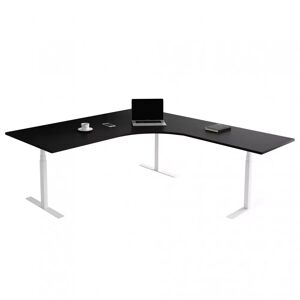 Direkt Interiör Bureau d'angle fixe, plusieurs choix de supports et de plateaux, Taille 180 x 200 cm, Plateau Noir, Pied Blanc