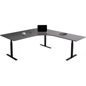 Direkt Interiör Bureau d'angle fixe, plusieurs choix de supports et de plateaux, Taille 160 x 200 cm, Plateau Gris fonce, Pied Noir