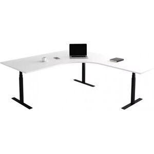 Direkt Interiör Bureau d'angle fixe, plusieurs choix de supports et de plateaux, Taille 180 x 200 cm, Plateau Blanc, Pied Noir