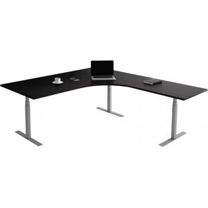 Direkt Interiör Bureau d'angle fixe, plusieurs choix de supports et de plateaux, Taille 180 x 200 cm, Plateau Noir, Pied Silver