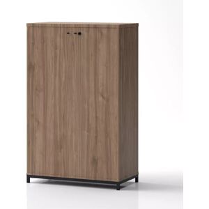 Brizley of Scandinavia Armoire de rangement de bureau Crito - 2 portes, 3 etageres, Base  Base en metal sur pieds, Couleur Noyer, Verrou Avec