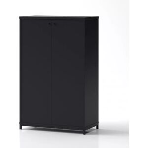 Brizley of Scandinavia Armoire de rangement de bureau Crito - 2 portes, 3 etageres, Couleur Noir, Verrou Sans, Base  Base en metal sur pieds