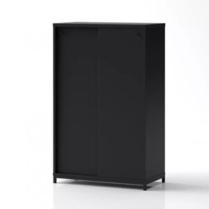 Brizley of Scandinavia Armoire de rangement de bureau Crito - 2 portes coulissantes, 3 etageres, Base  Base en metal sur pieds, Couleur Noir, Verrou Avec