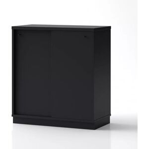 Brizley of Scandinavia Armoire de rangement de bureau Crito - 2 portes coulissantes, 2 etageres, Couleur Noir, Verrou Sans, Base  Base