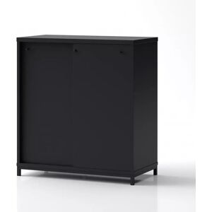 Brizley of Scandinavia Armoire de rangement de bureau Crito - 2 portes coulissantes, 2 etageres, Base  Base en metal sur pieds, Couleur Noir, Verrou Avec