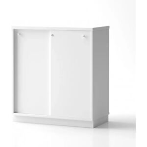 Brizley of Scandinavia Armoire de rangement de bureau Crito - 2 portes coulissantes, 2 etageres, Base  Base, Couleur Blanc, Verrou Sans