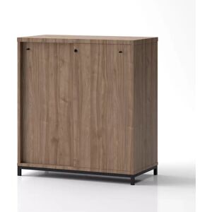 Brizley of Scandinavia Armoire de rangement de bureau Crito - 2 portes coulissantes, 2 etageres, Base  Base en metal sur pieds, Couleur Noyer, Verrou Avec