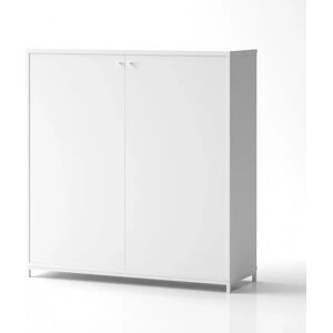 Brizley of Scandinavia Armoire de rangement de bureau Crito Extra Large - 2 portes coulissantes, 3 etageres, Base  Base en metal sur pieds, Couleur Blanc, Verrou Sans