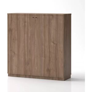 Brizley of Scandinavia Armoire de rangement de bureau Crito Extra Large - 2 portes coulissantes, 3 etageres, Couleur Noyer, Verrou Avec, Base  Base en metal sur pieds