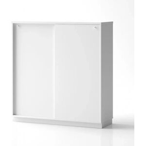 Brizley of Scandinavia Armoire de rangement de bureau Crito Extra Large - 2 portes coulissantes, 3 etageres, Couleur Blanc, Verrou Sans, Base  Base