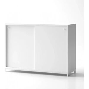 Brizley of Scandinavia Armoire de rangement de bureau Crito Extra Large - 2 portes coulissantes, 2 etageres, Couleur Blanc, Verrou Sans, Base  Base en metal sur pieds