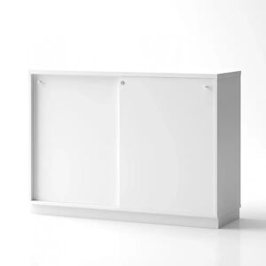 Brizley of Scandinavia Armoire de rangement de bureau Crito Extra Large - 2 portes coulissantes, 2 etageres, Couleur Blanc, Verrou Avec, Base  Base