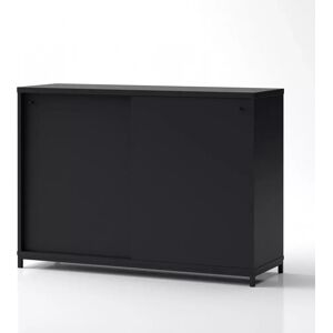 Brizley of Scandinavia Armoire de rangement de bureau Crito Extra Large - 2 portes coulissantes, 2 etageres, Couleur Noir, Verrou Sans, Base  Base en metal sur pieds