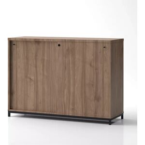 Brizley of Scandinavia Armoire de rangement de bureau Crito Extra Large - 2 portes coulissantes, 2 etageres, Base  Base en metal sur pieds, Couleur Noyer, Verrou Avec