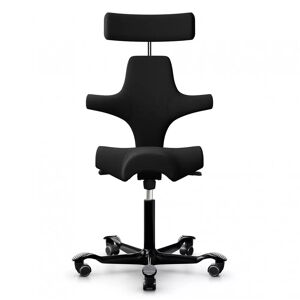 Chaise de bureau HAG Capisco 8107 Tissu Noir EXR009 Pietement Noir Verin 150 mm Repose pieds Sans