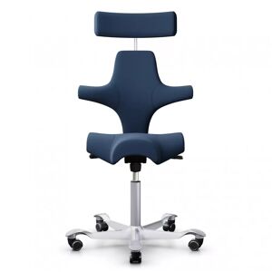 Chaise de bureau HAG Capisco 8107 Tissu Bleu EXR026 Pietement Silver Verin 265 mm Repose pieds Sans
