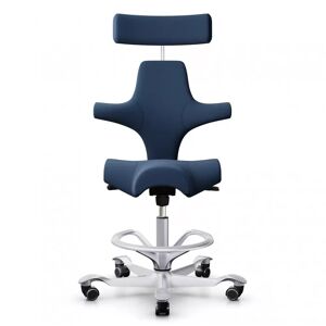 Chaise de bureau HÅG Capisco 8107, Tissu Bleu (EXR026), Pietement   Argente, Verin 200 mm, Repose-pieds Avec