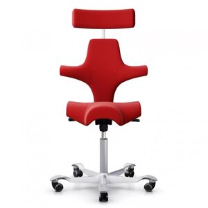 Chaise de bureau HAG Capisco 8107 Tissu Rouge EXR079 Pietement Silver Verin 265 mm Repose pieds Sans