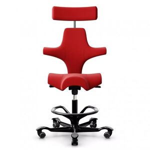 Chaise de bureau HÅG Capisco 8107, Tissu Rouge (EXR079), Pietement  Noir, Verin 200 mm, Repose-pieds Avec