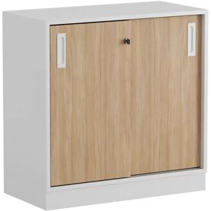 Smålandsmöbler Armoire a portes coulissantes - 80x80 cm, Pietement Plinthe, Caisson / Portes Blanc / Chene, Monte Non