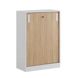 Smålandsmöbler Armoire a portes coulissantes - 80x115 cm, Pietement Plinthe, Caisson / Portes Blanc / Chene, Monte Non