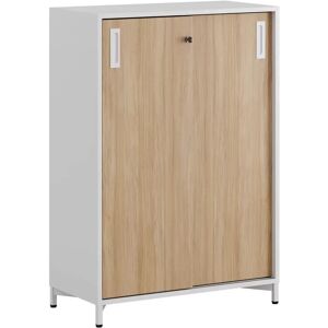 Smålandsmöbler Armoire a portes coulissantes - 80x115 cm, Pietement Pieds metalliques, Caisson / Portes Blanc / Chene, Monte Non