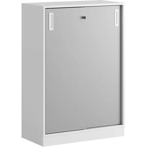 Smålandsmöbler Armoire a portes coulissantes - 80x115 cm, Pietement Plinthe, Caisson / Portes Blanc / Gris, Monte Non