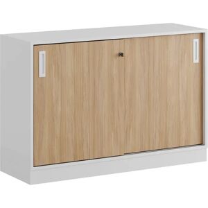 Smålandsmöbler Armoire a portes coulissantes - 120x80 cm, Pietement Plinthe, Caisson / Portes Blanc / Chene, Monte Non