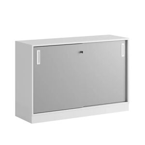 Smålandsmöbler Armoire a portes coulissantes - 120x80 cm, Pietement Plinthe, Caisson / Portes Blanc / Gris, Monte Non