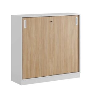 Smålandsmöbler Armoire a portes coulissantes - 120x115 cm, Pietement Plinthe, Caisson / Portes Blanc / Chene, Monte Non