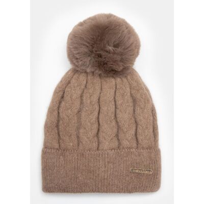 Bonnet angora maille torsadée avec pompon fausse fourrure Femme MANOUKIAN - Publicité Bonnet angora maille torsadée avec pompon fausse fourrure Femme MANOUKIAN - Publicité