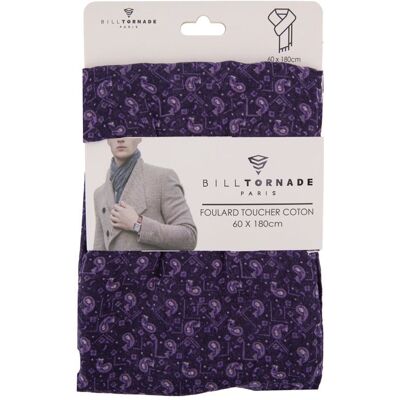 Foulard toucher coton imprimé violet 60x180 cm Homme BILL TORNADE - Publicité Foulard toucher coton imprimé violet 60x180 cm Homme BILL TORNADE - Publicité