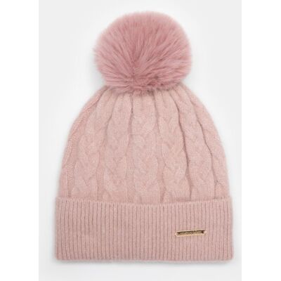 Bonnet angora maille torsadée avec pompon fausse fourrure Femme MANOUKIAN - Publicité Bonnet angora maille torsadée avec pompon fausse fourrure Femme MANOUKIAN - Publicité