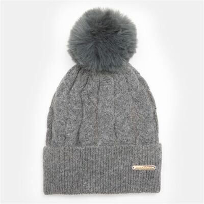 Bonnet angora maille torsadée avec pompon fausse fourrure Femme MANOUKIAN - Publicité Bonnet angora maille torsadée avec pompon fausse fourrure Femme MANOUKIAN - Publicité