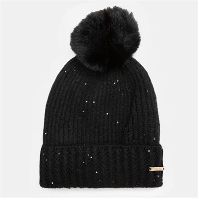 Bonnet maille tricotée angora sequins avec pompon Femme MANOUKIAN - Publicité Bonnet maille tricotée angora sequins avec pompon Femme MANOUKIAN - Publicité