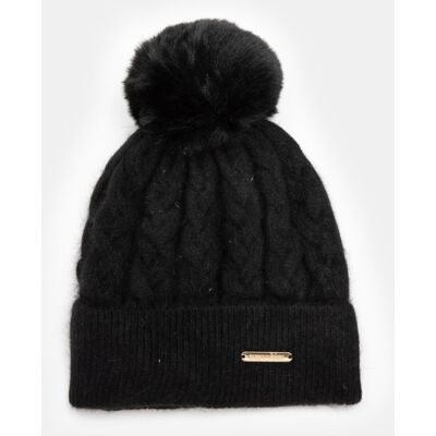 Bonnet angora maille torsadée avec pompon fausse fourrure Femme MANOUKIAN - Publicité Bonnet angora maille torsadée avec pompon fausse fourrure Femme MANOUKIAN - Publicité