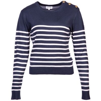 Pull femme raye bouton epaule rakel Femme BURTON OF LONDON - Publicité Pull femme raye bouton epaule rakel Femme BURTON OF LONDON - Publicité