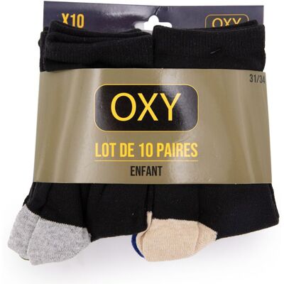 Lot de 10 paires de chaussettes coton mélangé libero Enfant OXY - Publicité Lot de 10 paires de chaussettes coton mélangé libero Enfant OXY - Publicité