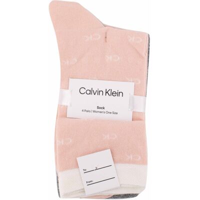 Chaussettes mi-haute liseré blanc logo imprimé lot x4 rose/gris Femme CALVIN KLEIN - Publicité Chaussettes mi-haute liseré blanc logo imprimé lot x4 rose/gris Femme CALVIN KLEIN - Publicité